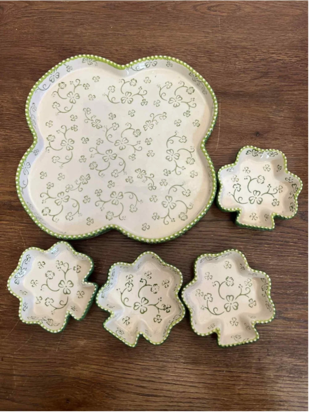 Temptations by Tara Shamrock Clover Platter 4 Bowls St. Patrick's Day Serveware